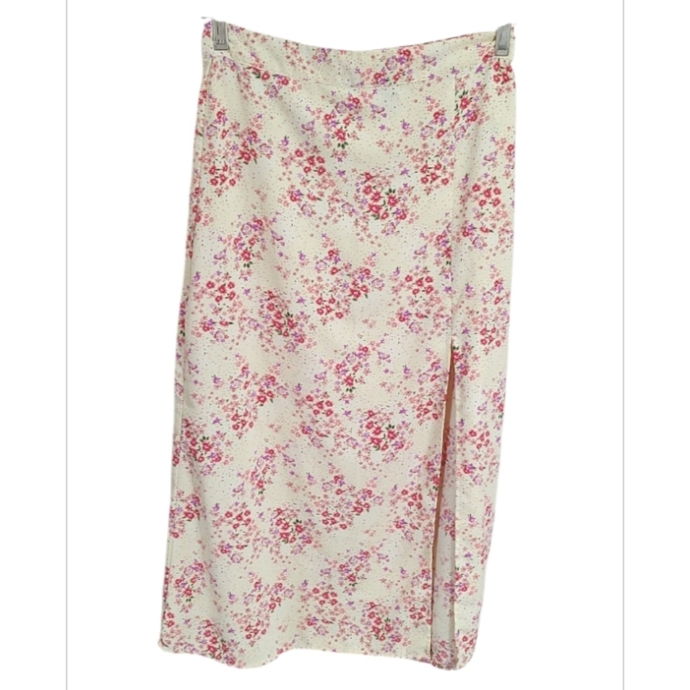 Forever 21 Pink Floral Pencil Split Hem Skirt